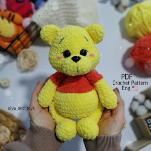 Crochet pattern pooh bear, amigurumi bear pattern pdf in eng, teddy bear, crochet toys animals, amigurumi crochet bear, pattern yellow bear