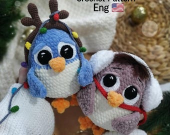 Patroon gehaakte kerstpinguïn: knuffel met gewei (pdf-patroon)
