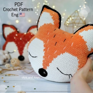 Crochet pattern pillows fox, funny fox PDF pattern in English, amigurumi tutorial sleeping fox, decorative pillow, gift child, fox amigurumi