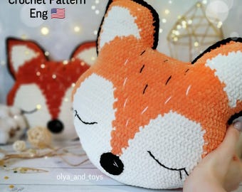 Crochet Fox Pillow Pattern, Funny Amigurumi Tutorial (PDF in Eng), decorative pillow