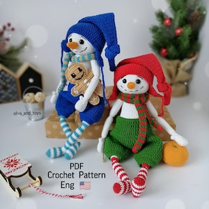 Crochet Snowman gnome Pattern: Amigurumi Christmas Toy (PDF Eng),  New Year toys