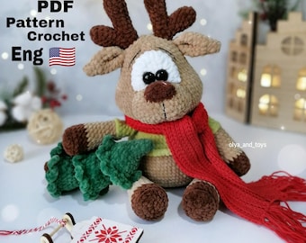 Patrón de ciervo navideño a crochet: peluche amigurumi (pdf en inglés), cervatillo de Año Nuevo