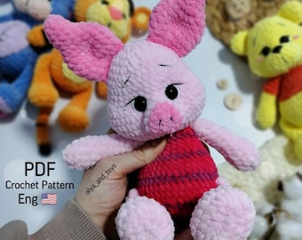 Crochet pattern piggy PDF in Eng, amigurumi plush piglet pattern, crochet pink piglet, teddy piglet, little piggy, crochet small animal toy