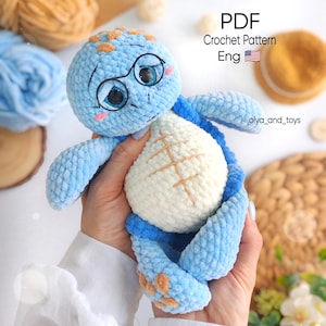 Patrón de ganchillo Tortuga (pdf en inglés), tutorial de animales amigurumi, juguete de reptiles, tortuga de agua dulce, anfibios