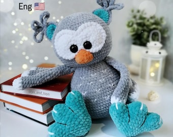 Crochet Pattern cute owl PDF in Eng, Amigurumi toy Owl, tutorial crochet toy owl Halloween, amigurumi DIY crochet bird plush toy pdf pattern