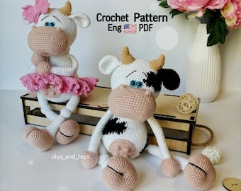 Crochet Cow Pattern, Funny Calf, Amigurumi Animals (PDF in eng)