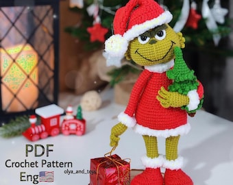 Christmas Thief crochet pattern (pdf in eng) holiday Green villain, amigurumi New Year toy