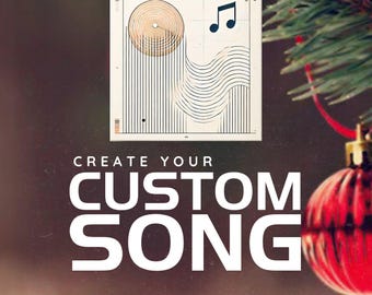 May include: A square graphic with a musical note and a vinyl record design. The text "CREATE YOUR CUSTOM SONG" is displayed in large white letters. The words ".MP3 DOWNLOAD • READY IN 24H" are also visible.