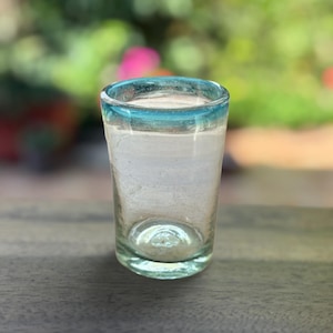 Set of 4 Handblown Glass Tumbler, Mexican Glassware 12 oz Conical Glass, Artisan Drinking Glass Handblown Drinking Glasses Unique Glassware