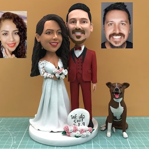 Custom anniversary couple bobbleheads, custom couple 3D figurines, personalised bride and groom cake toppers, unique couple wedding gifts