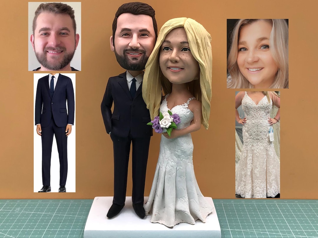 Personalized Wedding Cake Topper: Custom 3D Bride and Groom Bobbleheads ...