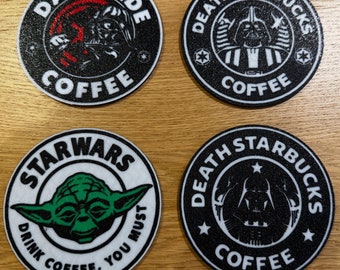 Star Wars Coasters | Starbucks Style, Darth Vader & Yoda, Set of 4
