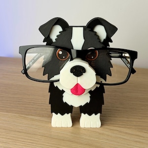 Border Collie Hundebrillenhalter mit Mini-Aufbewahrung | Hundebrillenständer & Schlüssel | Schreibtisch Organizer Geschenk