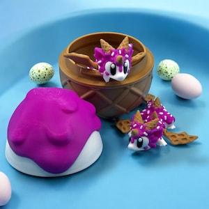 Ice Cream Dragons in an Ice Cream Cone Egg – Articulating Fantasy Collectible, Cute Dragon Toys, Gift for Dragon Lovers