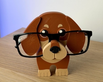 Dachshund Glasses Holder with Mini Storage | Sausage Dog Eyeglass Stand & Desk Organiser Gift
