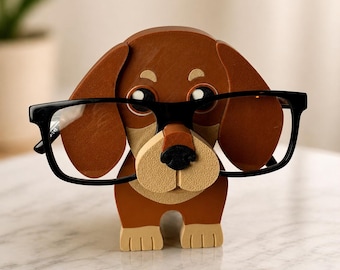Soporte para gafas con forma de perro salchicha y mini almacenamiento / Organizador de escritorio y soporte para gafas con forma de perro salchicha