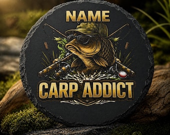 Personalised Carp Addict Slate Coaster With Your Name - Fishing Gift