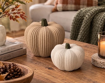 Textured Pumpkin Ornament 2 Set, Neutral Autumn & Halloween Decor