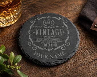 Personalised 60th Birthday Natural Slate Coaster - Vintage 1966 Custom Your Name Gift