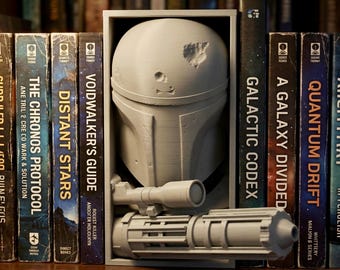 Boba Fett Book Nook | Mandalorian Helmet Bookshelf Display | Star Wars 3D Printed Fan Art Gift
