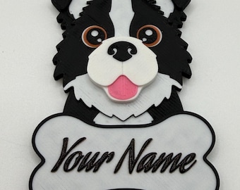 Personalised Border Collie Keyring, Custom Dog Name Keychain, Collie Lover Gift Bag charm