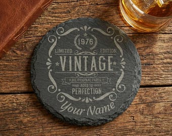 Personalised 50th Birthday Slate Coaster - Vintage 1976 Custom Name Gift for Him or Her