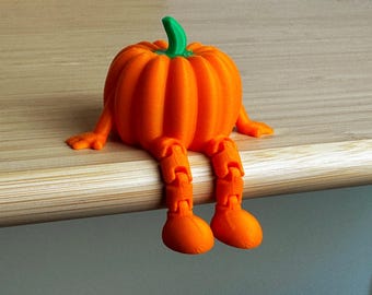 Cute Pumpkin Figure Articulated Dangling Legs : Halloween decoration Shelf Sitter