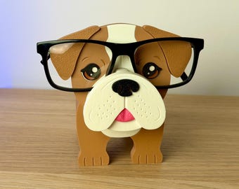 British Bulldog Glasses Holder with Mini Storage | Dog Eyeglass Stand & keys | Desk Organiser Gift