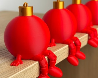 Christmas Baubles x 4 with Articulated Legs (box of 4) | Christmas tree balls sit on shelf
