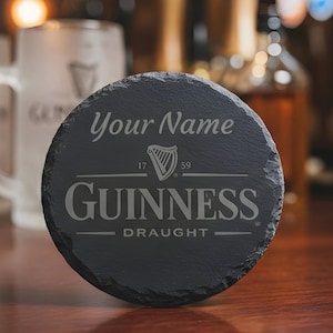 Personalised Guinness Slate Coaster - Custom Name - Home Bar Pub Gift image 1