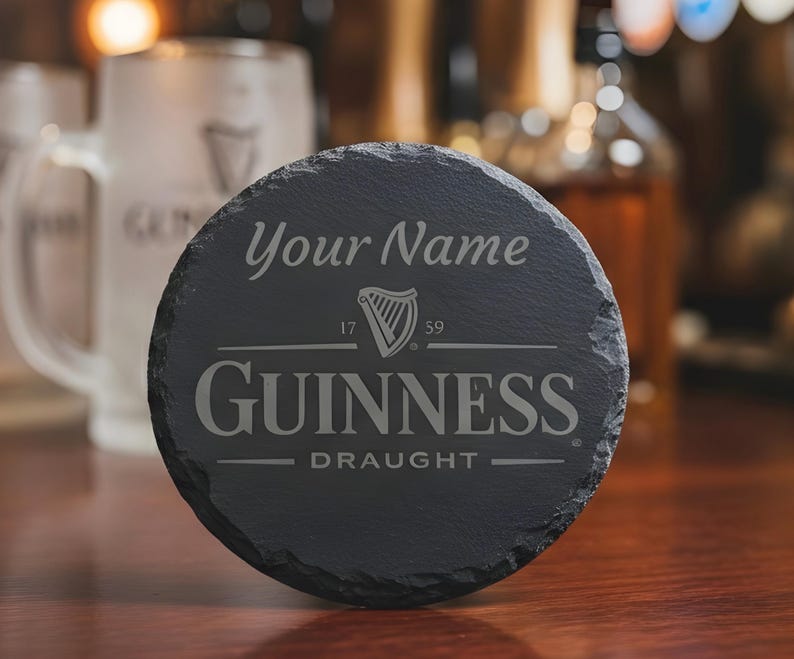 Personalised Guinness Slate Coaster - Custom Name - Home Bar Pub Gift image 1