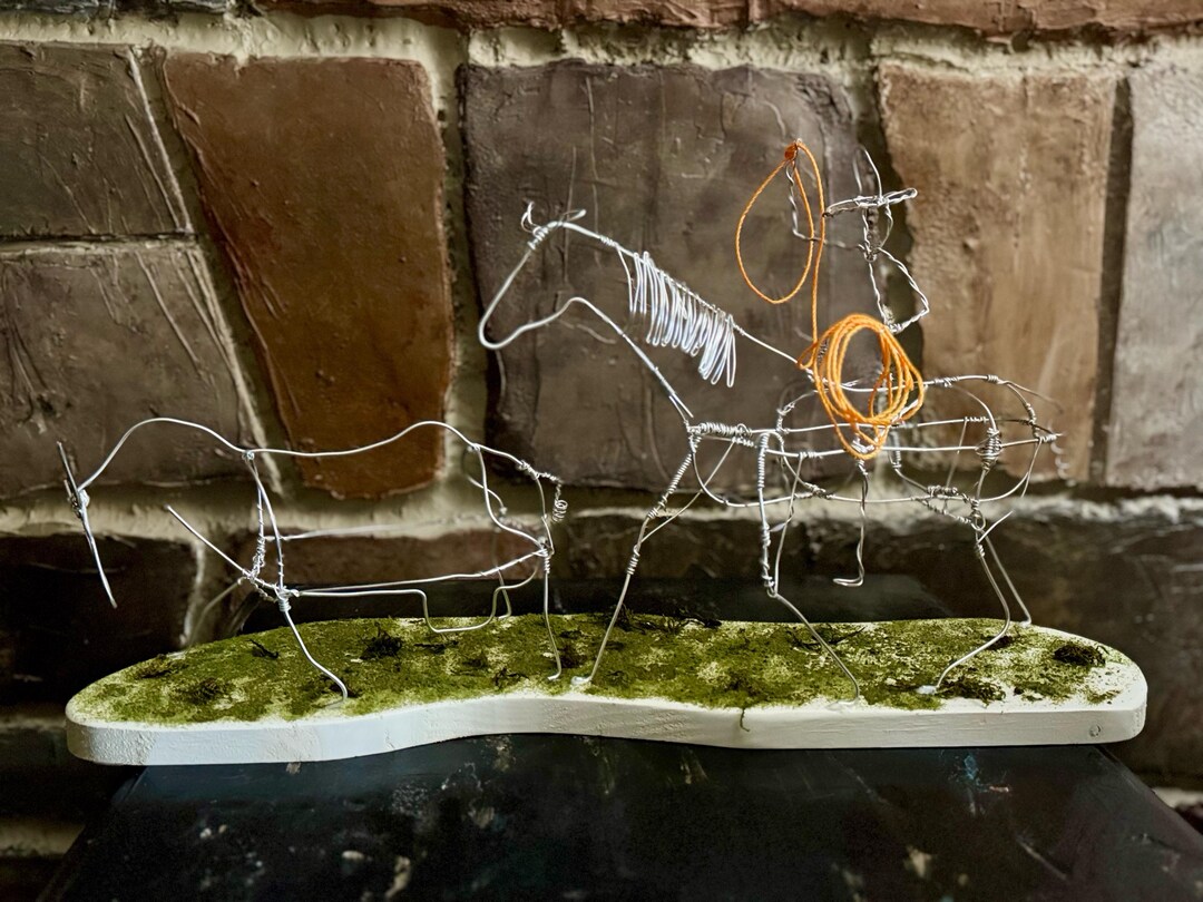 Cowboy Roping A Longhorn Sculpture, Wire Sculpture, Horse, Longhorn Cow ...