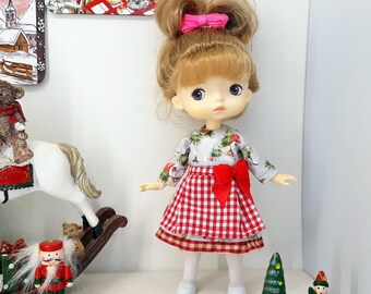 Christmas Doll Dress with Apron: Fits Holala, Monst, Qbaby, Xiaomi, Mzzm Dolls