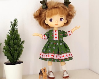 Green Cotton Doll Dress and Socks for Holala, Monst, MZZM Dolls