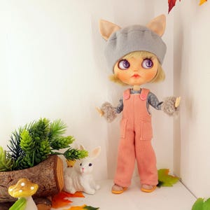 Blythe clothes, Blythe fox, Blythe overalls, cottone shirt, beret with ears, Blythe clothes set