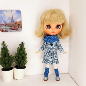 Blythe clothes set, Blythe blue, Blythe Coat, Blythe doll clothes coat scarf dress and stockings Blythe clothes