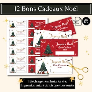 Bons cadeaux de Noël à offrir, idée cadeau de dernière minute, bons à offrir en français - Thème Sapin de Noël