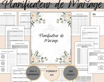 Planificateur de Mariage en français - Wedding Planner - Organisateur de mariage - Journal de mariage - Outil planification mariage - PDF
