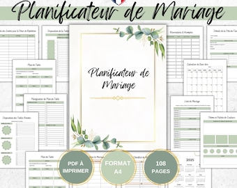 Planificateur de Mariage en français - Wedding Planner - Organisateur de mariage - Journal de mariage - Outil planification mariage - PDF
