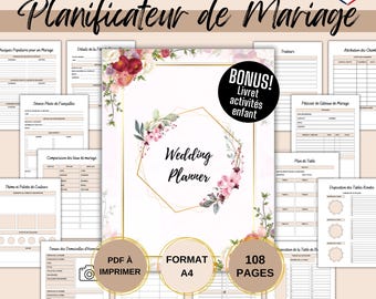 Wedding Planner imprimable en français, Organisateur de mariage, Planificateur de mariage, Journal de mariage, Outil planification mariage
