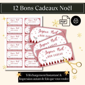 Bons cadeaux de Noël à offrir, idée cadeau de dernière minute, bons à offrir en français - Thème Sapin de Noël rouge