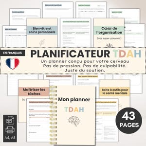 Planner TDAH imprimable et digital en français | Planificateur TDAH Adulte | Organisateur routine et santé mentale | Agenda non daté PDF