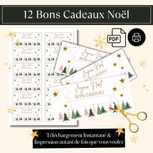 Bons cadeaux de Noël à offrir, idée cadeau de dernière minute, bons à offrir en français - Thème Sapin de Noël rose
