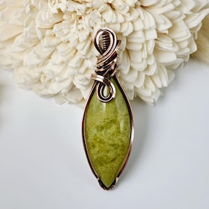 Avacado Jasper Wire Wrapped Copper Pendant, Artisan Hand Crafted, Wire Wrapped Gemstone Crystal Pendant, Boho Necklace, Jasper Pendant