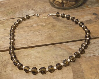 Smoked Glass Beads with white pearlesk natural stone necklace