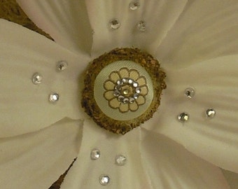 White Flower with rhinestones and flower button center