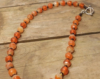 Sunset - redish orange Glass Beaded necklace.