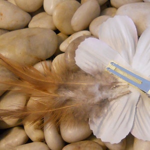 White Flower with a Large Rhinestone and Brown Feather image 2