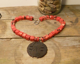 Lucky Red - Red coral necklace with stone pendant