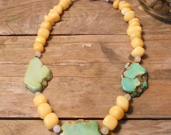 The Favorite - Turquoise and yellow stone necklace